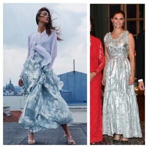 H&M Conscious Exclusive Collection Flounced Skirt Silver Maxi Blogger Size 4